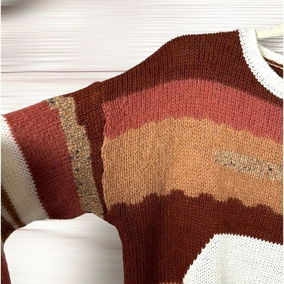 Elsamanda Italy Terracotta Rust White Crew Neck Wool Blend Воху Sweater L - Picture 5 of 12
